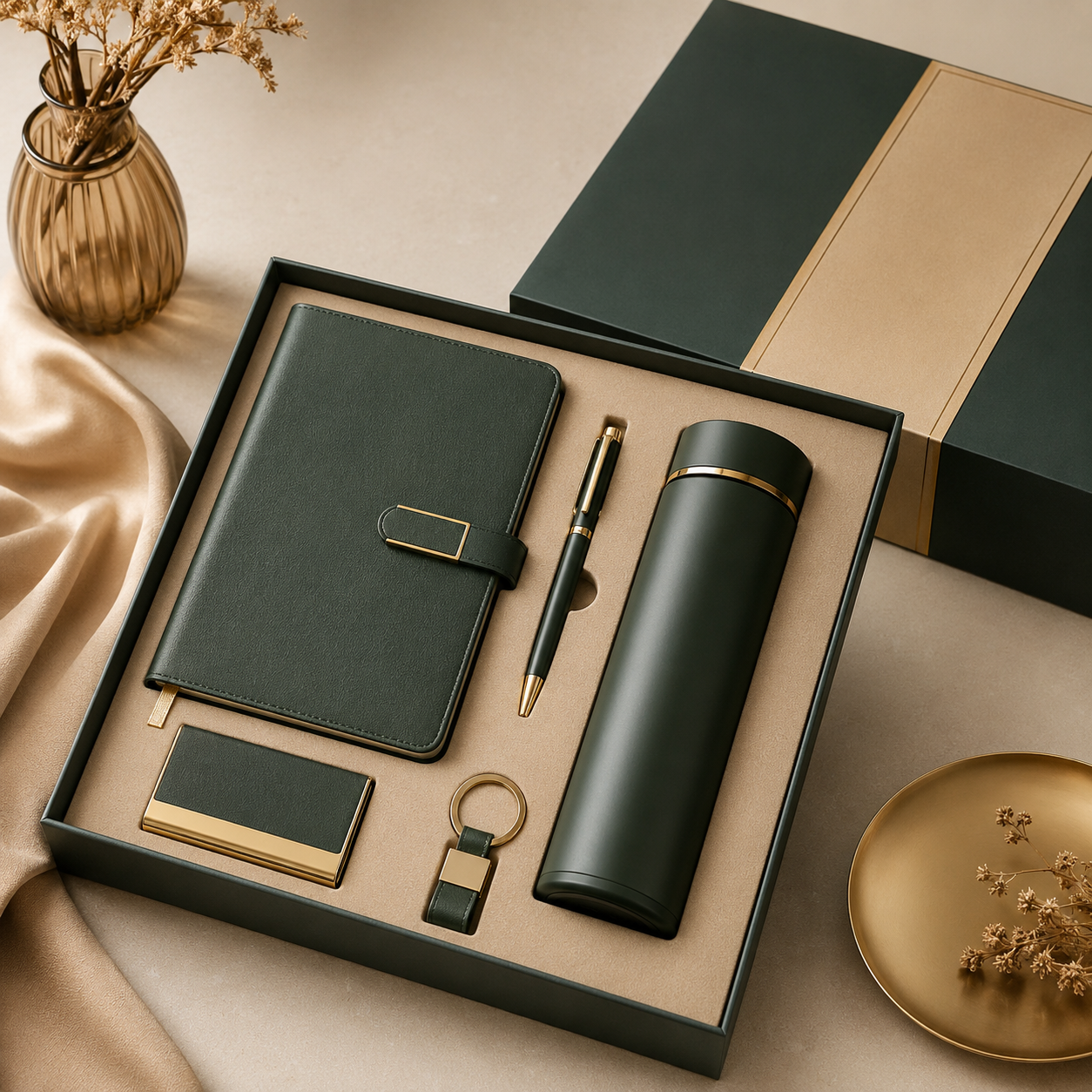 Corporate gift set with diaries and branded items